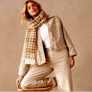 NWT Timberland Scarf Wheat Plaid One Size Winter Fall Logo